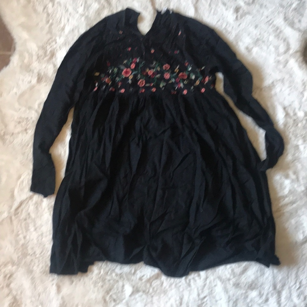 Baby doll style long sleeve boho dress with embroidery